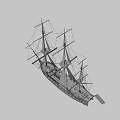 Detailed Sailboat Model With Tall Masts White Sails And Colorful Flag