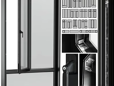 Modern Casement Window With Black Aluminum Frame Double Glass And Security Hardware 3d model