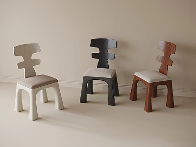 Kids Chairs in White Black and Brown with Unique Backrest Design and Sturdy Legs 3d model