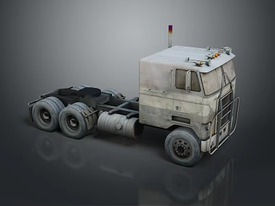 Old Heavy Duty Truck With Multi Wheel Chassis And Cab Warning Light 3d model