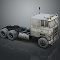 Old Heavy Duty Truck With Multi Wheel Chassis And Cab Warning Light 3d model