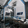 Modern KTV Interior Design With Blue LED Lighting Mirrored Walls And Comfortable Sofa Seats