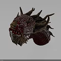 Mythical Creature Head 3D Render With Spiked Horns And Red Brown Textured Scales