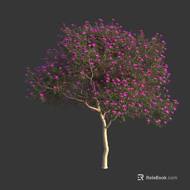 Vibrant Blooming Tree With Abundant Purple Flowers And Light Trunk Against Dark Background 3d model 
