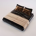 Modern Double Bed Interior With Black Frame Brown Pillows And Beige Blanket 3d model