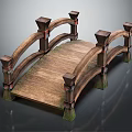 Wooden Bridge With Curved Deck Side Railings Square Pillars And Supporting Structures 3d model
