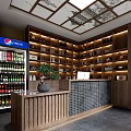 Elegant Reception Desk Area With Wooden Paneling Shelves Decor Pepsi Fridge And Seating