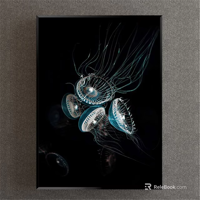 Multiple Glowing Transparent Jellyfish With Blue Tentacles Floating On Black Background 3d model 