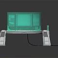 Modern Tech Console with Curved Green Screen and Metallic Stand Design 3d model