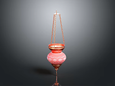 Traditional Hanging Lighting Combination With Carved Pink Metal Shades And Decorative Chains 3d model