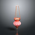 Traditional Hanging Lighting Combination With Carved Pink Metal Shades And Decorative Chains