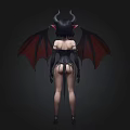 Fantasy Demon Female Character With Bat Wings Black Leather Corset And Dark Background