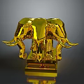 Golden Three Headed Elephant Sculpture As Ornate Furniture Decor Piece With Detailed Base