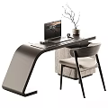 Modern Wooden Desk Chair Set with Laptop Vase and Cup in Sleek Home Office Design