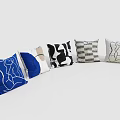 Decorative Pillows Featuring Abstract Line And Geometric Patterns In Blue White Black Tones 3d model