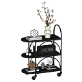 Black Multi Tier Storage Shelf Cart With Wheels And Decorative Items