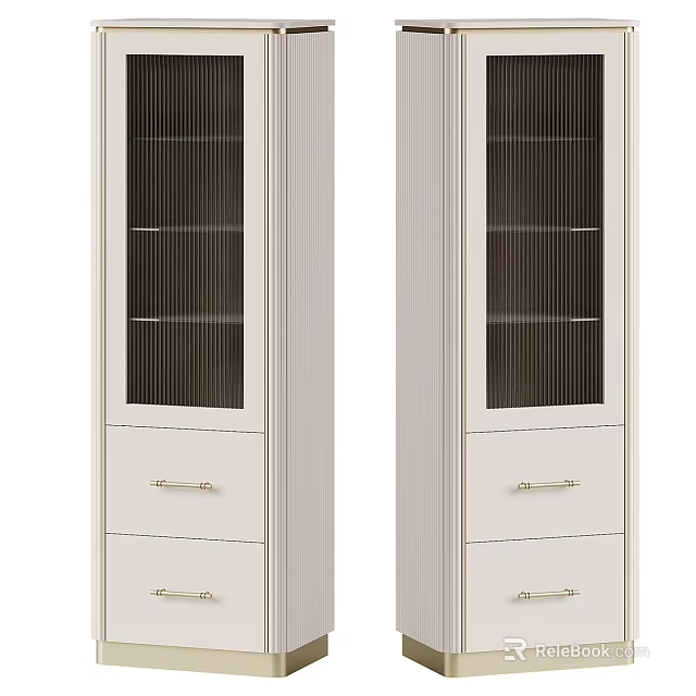 Elegant White Wine Cabinet Interior Design With Glass Doors Drawers And Metal Handles 3d model 