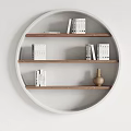 Modern Circular Wall Cabinet With Three Wooden Shelves Books And Decorative Vase