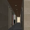 Modern Elevator Corridor With Stone Walls Wooden Ceiling And Sleek Floor 3d model