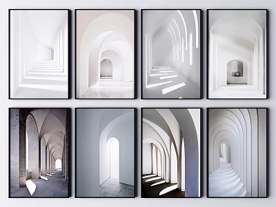 Modern Landscape Paintings With Arched Corridors Light Shadow And Tones 3d model