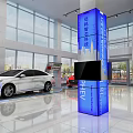 Modern Car Showroom With White And Red Cars On Display Large Windows Bright Interior