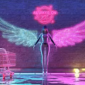 Wing Shaped Neon Decorative Lights with Always On Sign and Glowing Spheres on Brick Wall