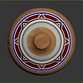 Decorative Wooden Spinning Top Featuring Colorful Red Blue White Patterns And Metal Base