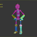 Game Movie Character Blue Anthropomorphic Robot With Spring Joints 3D Modeled Stylized Standing Design