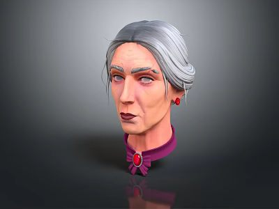 Woman with Gray Hair Updo Red Earrings Purple Turtleneck and Red Necklace 3D Portrait 3d model