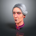Woman with Gray Hair Updo Red Earrings Purple Turtleneck and Red Necklace 3D Portrait