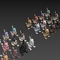 Colorful Rabbit Figurines in Assorted Colors Displayed on Black Background