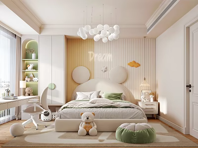 Cozy Modern Kids Bedroom With Mickey Headboard And Plush Toy 3d model