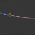 Traditional Samurai Sword With Orange Handle Red Tsuba And Silver Reflective Blade