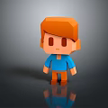 3D Cartoon Man Model With Orange Hair Blue Shirt Orange Pants And Reflection