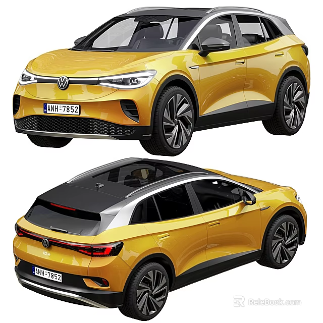 Yellow Volkswagen SUV Front And Rear Views 3d model