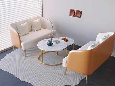 Modern Negotiation Table and Chairs with Wooden Top and Metal Frame for Office Meetings 3d model