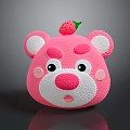 Cute Pink Bear Head Plush Toy With Strawberry Decoration And Soft Texture