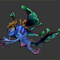 Colorful Fantasy Animal with Blue Body Vibrant Wings Yellow Decorations and Pink Claws