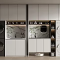 Elegant Modern Bathroom Cabinet With Marble Countertop Washing Machine Dryer Faucet And Potted Plant