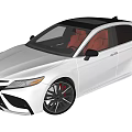Sleek White Modern Sedan With Black Wheels And Red Interior Seats