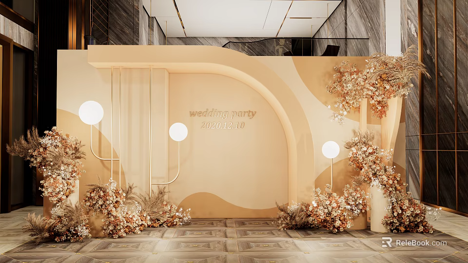 Luxury Photo Check In Spot With Floral Decor Soft Lights And Elegant Curved Design 3d model 