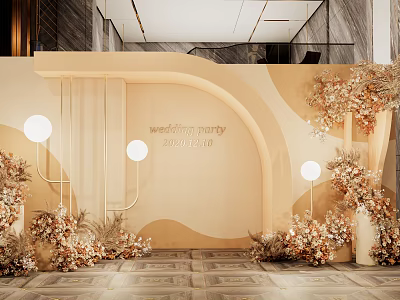 Luxury Photo Check In Spot With Floral Decor Soft Lights And Elegant Curved Design 3d model