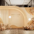 Luxury Photo Check In Spot With Floral Decor Soft Lights And Elegant Curved Design