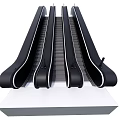 Black Parallel Escalators With Modern Design Stainless Steel Steps And White Base 3d model