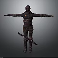 Man Wearing Tattered Outfit with Arms Outstretched and Sword on Hip 3D Character