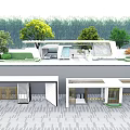 Modern Entrance Gate Design With Landscaping Green Trees And Paved Ground