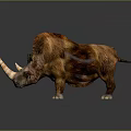 Brown and Red Furred Rhinoceros with Long Horn Standing on Dark Background