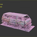 Old Rusty Van With Colorful Graffiti On Gray Platform Dark Background 3d model