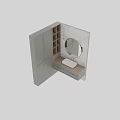 Modern Bathroom Vanity With Round Mirror Grey Cabinets And Patterned Tile Wall 3d model