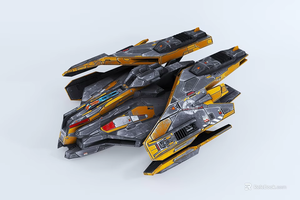 Sci Fi Spaceship Model With Yellow Gray Exterior And Detailed Structure 3d model 